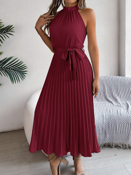 Pleated Tie Waist Sleeveless Midi Dress - Image 11