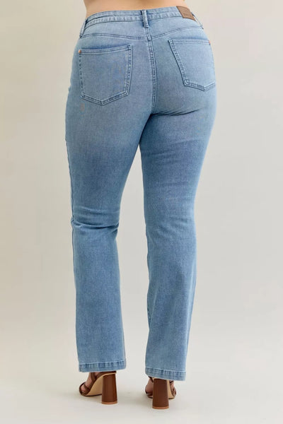 Judy Blue Full Size Mid Rise Bootcut Jeans with Contrast Wash & Front Patch Pockets Plus Size - Image 14