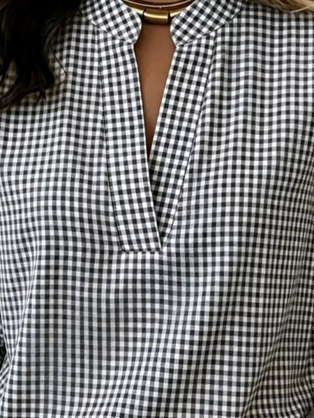 Full Size Plaid Notched Long Sleeve Blouse Plus Size - Image 9