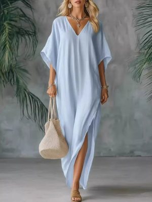 Full Size V-Neck Maxi Dress With Side Slits Plus Size