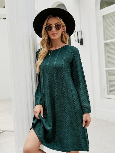 Cable-Knit Long Sleeve Sweater Dress - Image 3