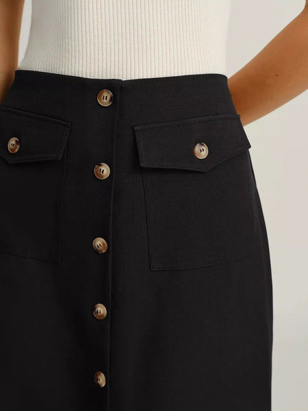 Button-Front Midi Skirt with Pockets - Image 4