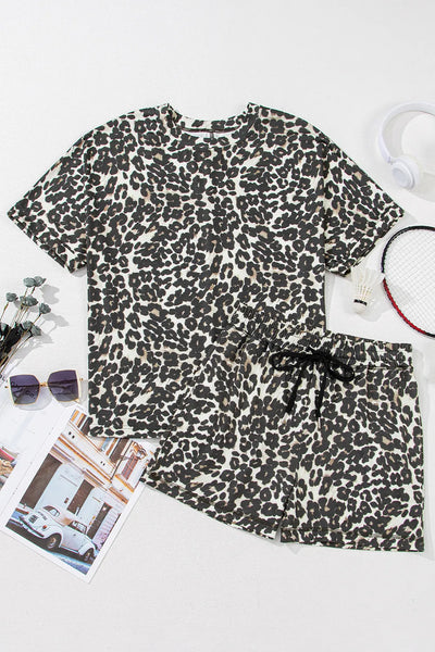 Leopard Round Neck Top and Shorts Set - Image 5