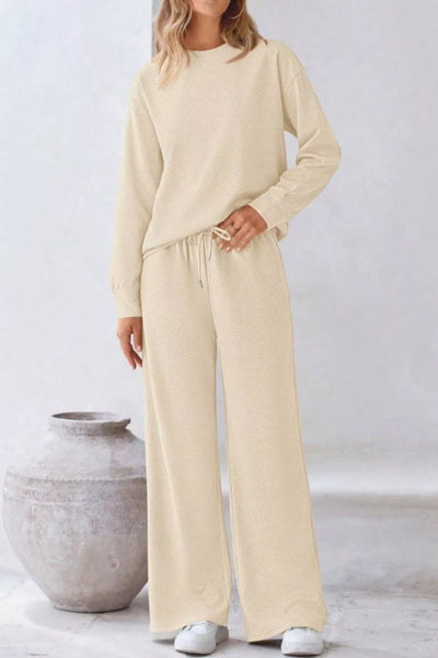 Round Neck Long Sleeve Top and Pants Set - Image 2