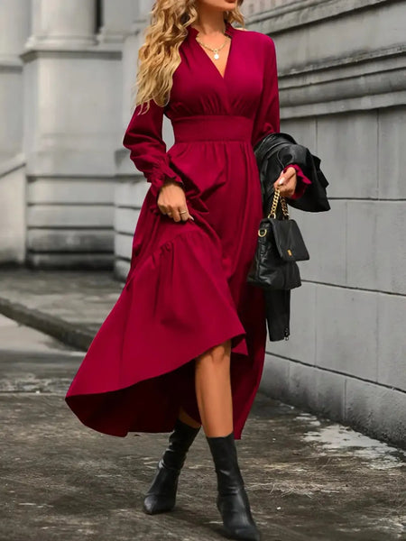 Notched Long Sleeve Tiered Dress - Image 11
