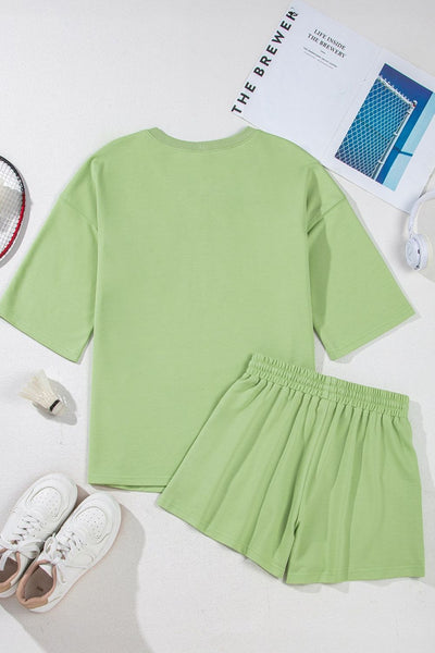 Loose V Neck Half Sleeve Tee and Drawstring Shorts Plus Size - Image 3