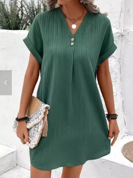 Full Size Casual V-Neck Short Sleeve Dress Plus Size - Image 7