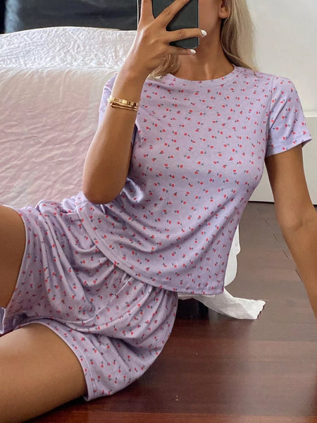 Floral Round Neck Top and Shorts Lounge Set - Image 5