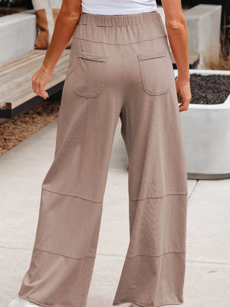 Mineral Wash Exposed Seam Drawstring Elastic Waistband Wide Leg Cargo Pants - Image 3
