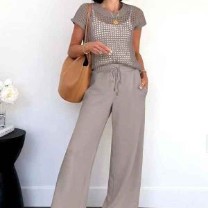 Women's Casual Hollow-Out Two-Piece Set | Beach & Lounge Set