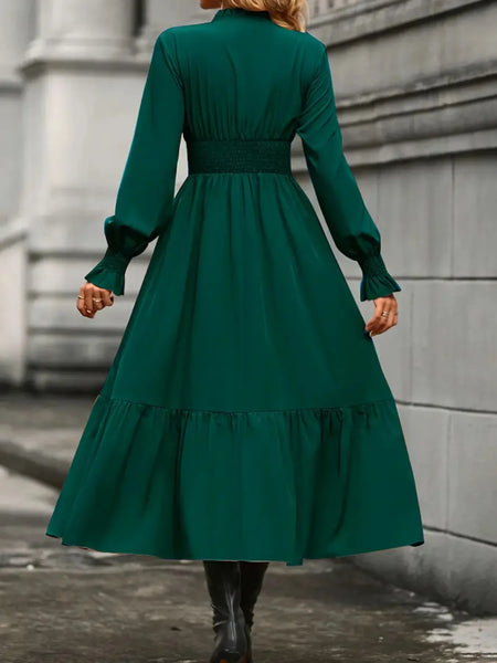 Notched Long Sleeve Tiered Dress - Image 5