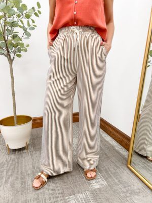 Cream & Brown Striped Wide Leg Pants