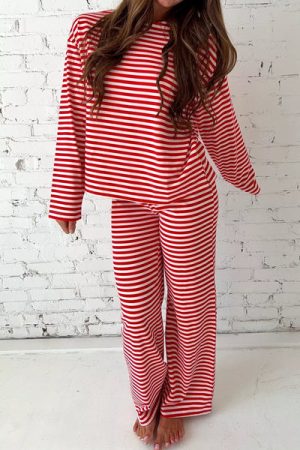 Striped Round Neck Top and Pants Set