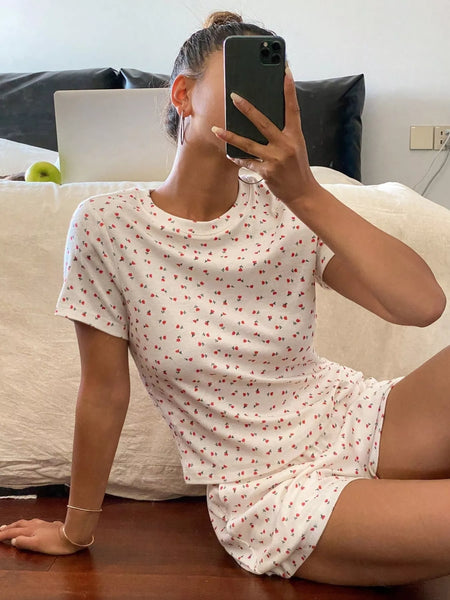Floral Round Neck Top and Shorts Lounge Set - Image 2