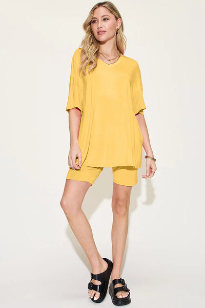 Basic Bae Bamboo Full Size V-Neck Drop Shoulder T-Shirt and Shorts Set - Image 4