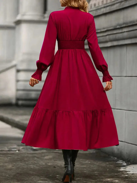 Notched Long Sleeve Tiered Dress - Image 15