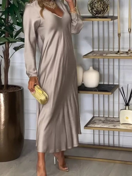 Full Size V-Neck Long Sleeve Midi Dress Plus Size - Image 8