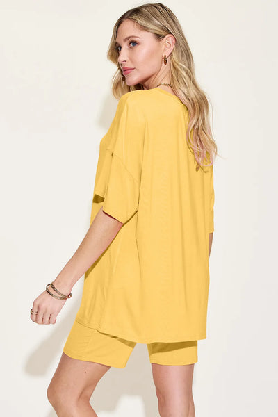 Basic Bae Bamboo Full Size V-Neck Drop Shoulder T-Shirt and Shorts Set - Image 3