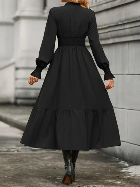 Notched Long Sleeve Tiered Dress - Image 10