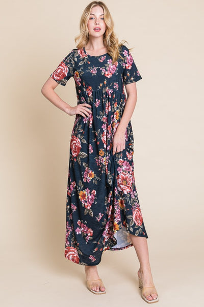 BOMBOM Floral Short Sleeve Maxi Dress - Image 4