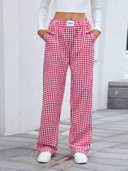 Plaid Wide Leg Casual Pants - Image 4