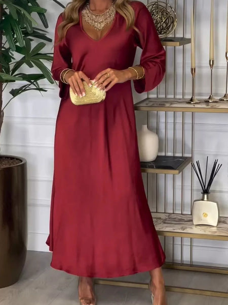 Full Size V-Neck Long Sleeve Midi Dress Plus Size - Image 5