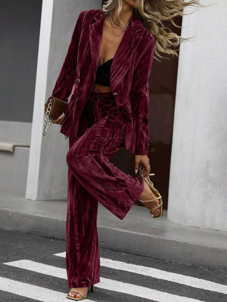 Lapel Collar Long Sleeve Blazer and Pants Set - Image 16