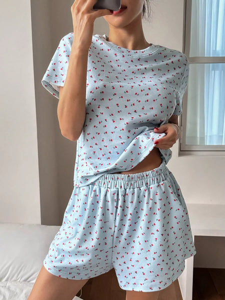 Floral Round Neck Top and Shorts Lounge Set - Image 7