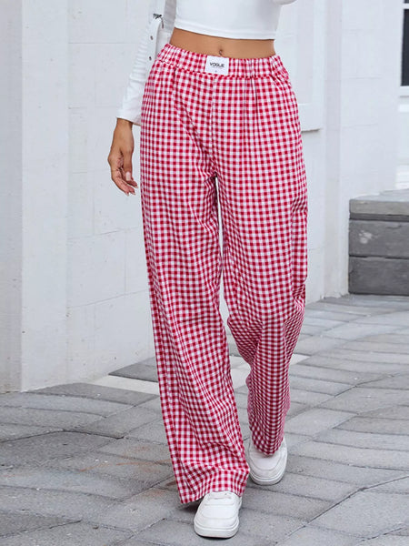 Plaid Wide Leg Casual Pants - Image 6