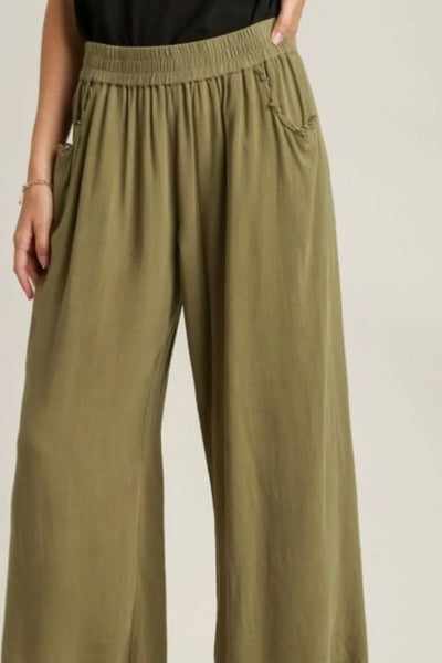 Umgee Full Size Linen Blend Elastic Waistband Wide Leg Pants Plus Size - Image 3