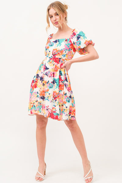 And The Why Square Neck Puff Sleeve Floral Dress - Image 4