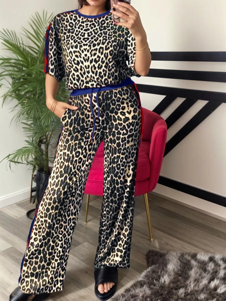 Leopard Round Neck Top and Pants Two-Piece Set - Image 18