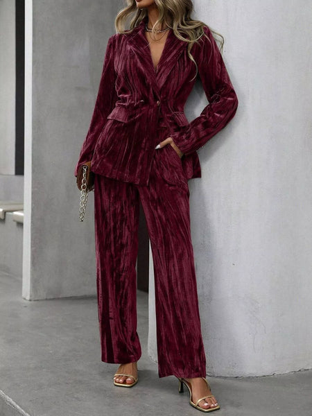 Lapel Collar Long Sleeve Blazer and Pants Set - Image 15