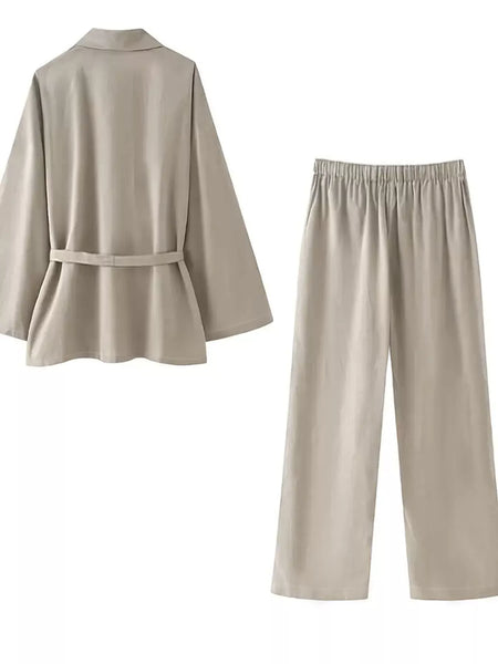 Plus Size Belt Long Sleeve Blazer and Pants Set - Image 5