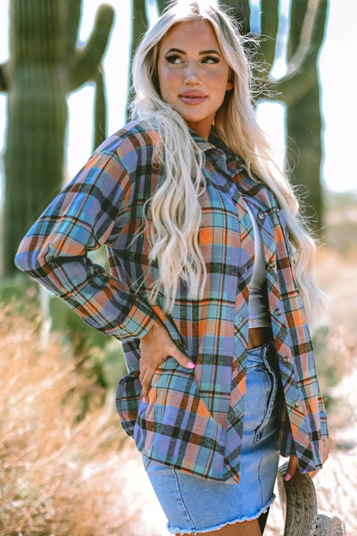 Plaid Collared Neck Long Sleeve Shirt - Image 3
