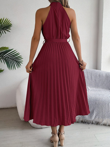 Pleated Tie Waist Sleeveless Midi Dress - Image 8