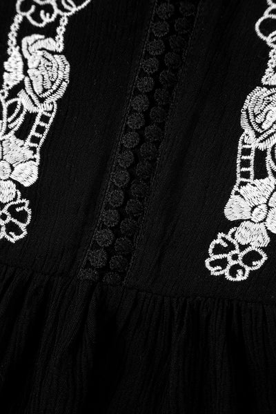 Black Floral Embroidery Ruffled Spaghetti Straps Tank Top - Image 11