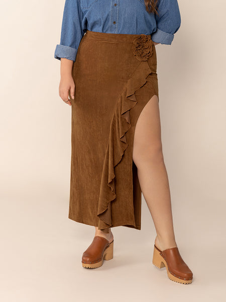 Plus Size Ruffled Slit High Rise Skirt - Image 8