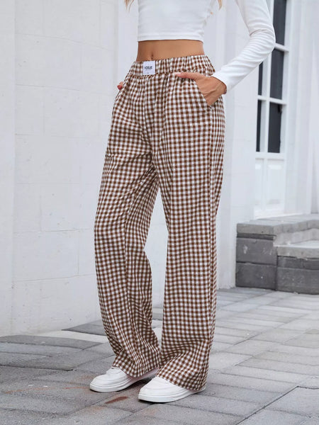 Plaid Wide Leg Casual Pants - Image 7