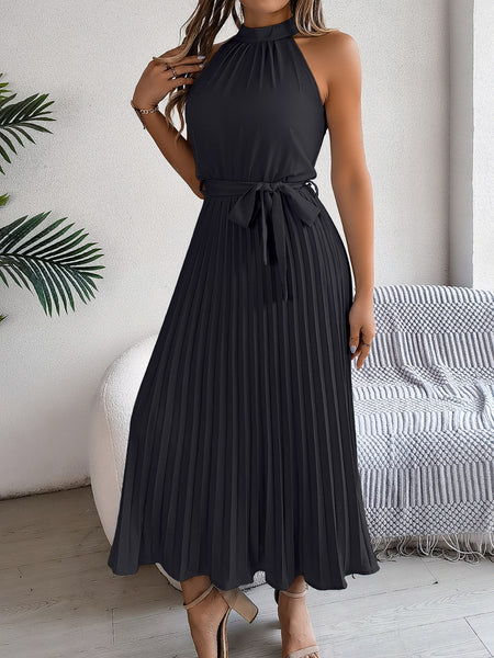 Pleated Tie Waist Sleeveless Midi Dress - Image 16