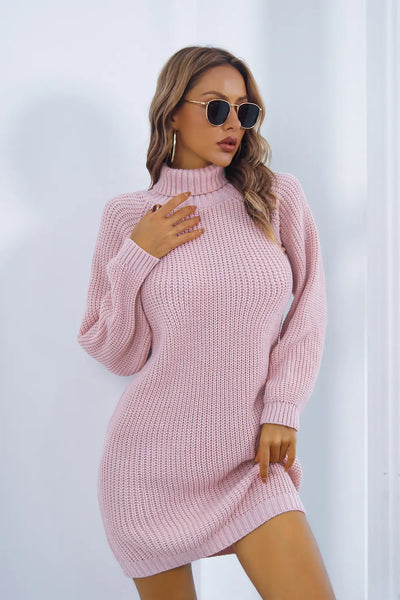 Buttoned Turtleneck Long Sleeve Sweater Dress - Image 7
