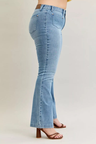 Judy Blue Full Size Mid Rise Bootcut Jeans with Contrast Wash & Front Patch Pockets Plus Size - Image 16