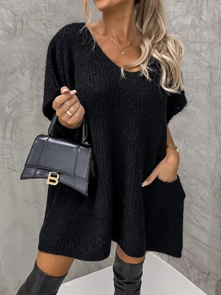 Short Sleeve Sweater Dress with Pockets - Image 5