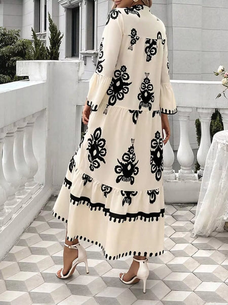 Bohemian Print Tiered Midi Dress - Image 2