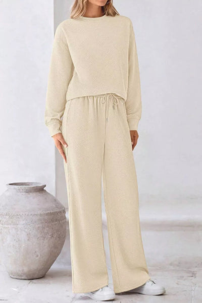 Round Neck Long Sleeve Top and Pants Set - Image 3