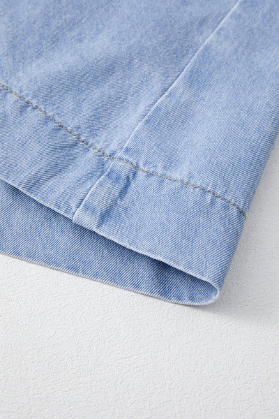 Beau Blue Denim Button Detail Babydoll Square Neck Mini Dress - Image 11