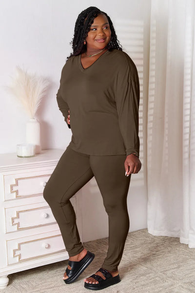 Basic Bae Bamboo Full Size V-Neck Long Sleeve Top and Pants Lounge Set - Image 11