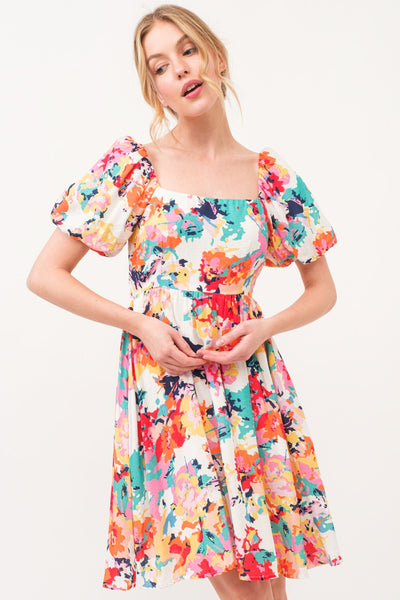 And The Why Square Neck Puff Sleeve Floral Dress - Image 2