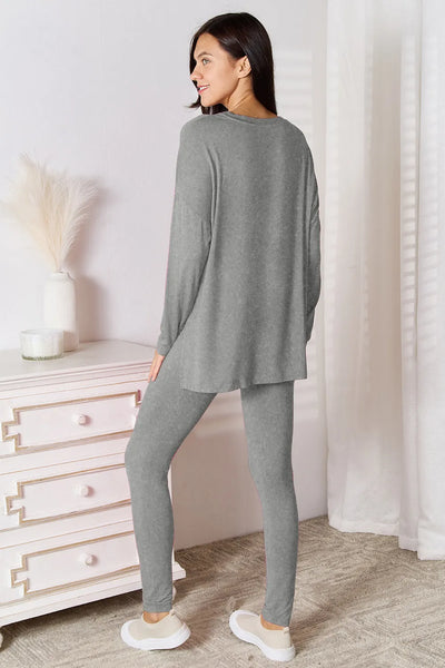 Basic Bae Bamboo Full Size V-Neck Long Sleeve Top and Pants Lounge Set - Image 2