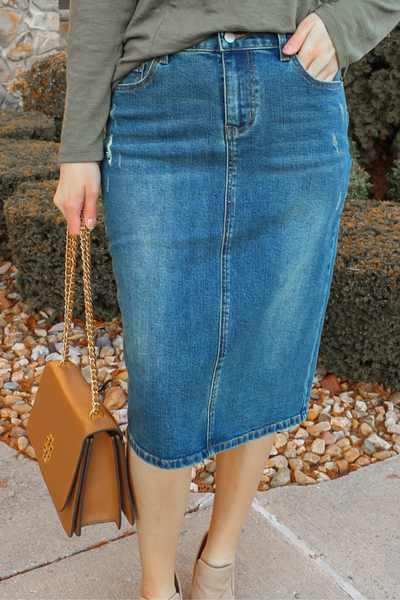Piper Distressed Denim Skirt in Vintage (Final Sale)